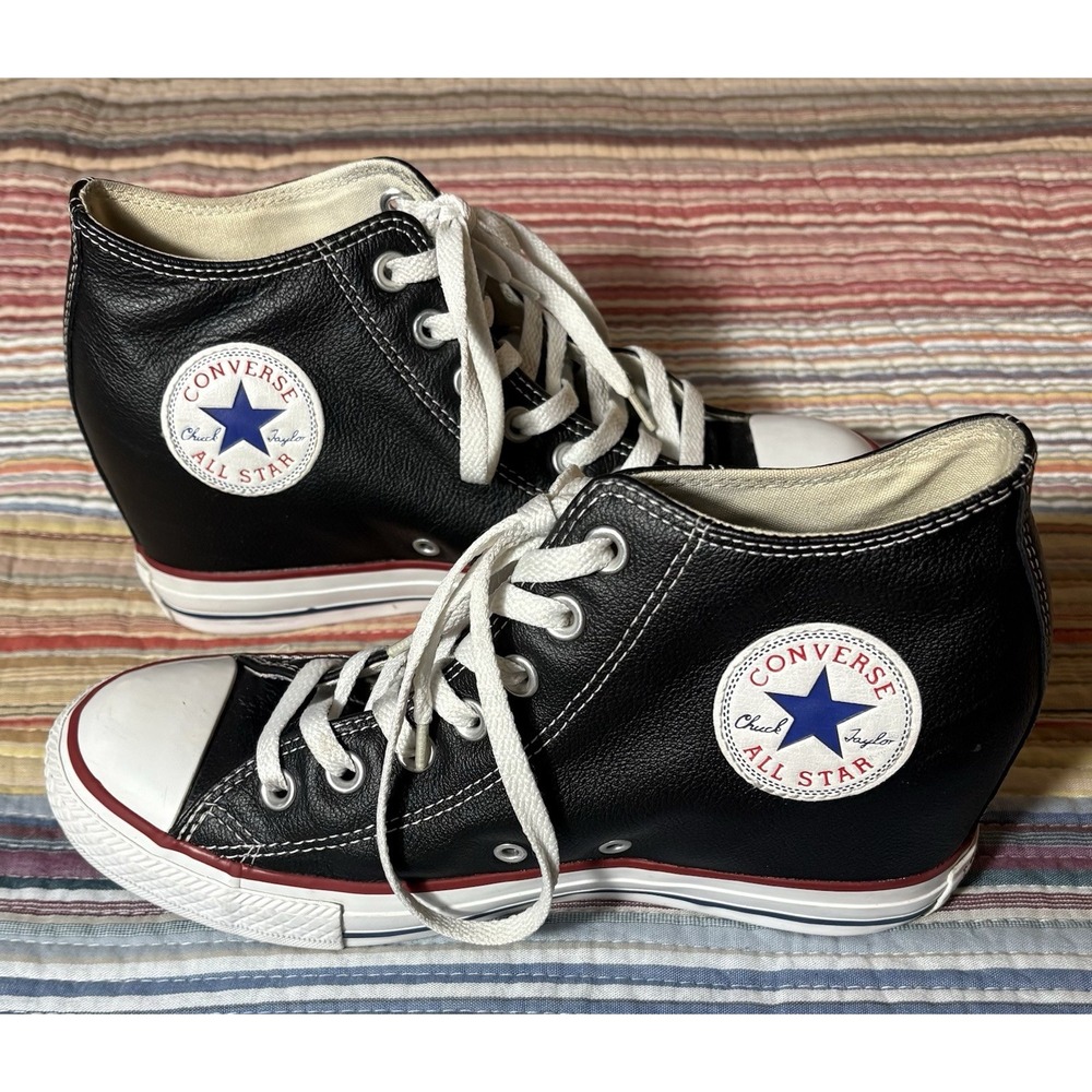 Converse Chuck Taylor All Stars Lux Mid Wedge Sneakers Shoes Black Size 9
